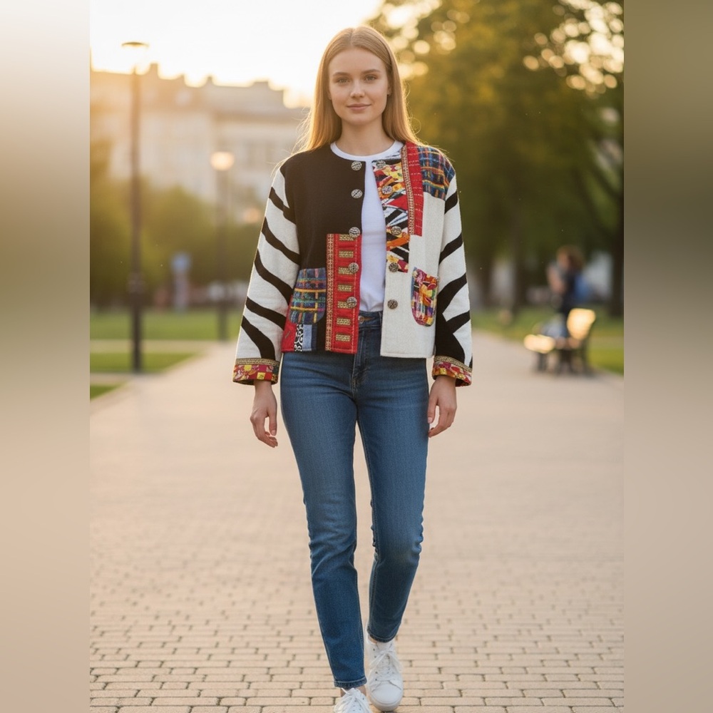 PARSLEY & SAGE Multicolor Patchwork Jacket, M, free shipping